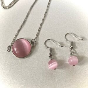 Pink Pendant Necklace and Earring fashion jewelry Set